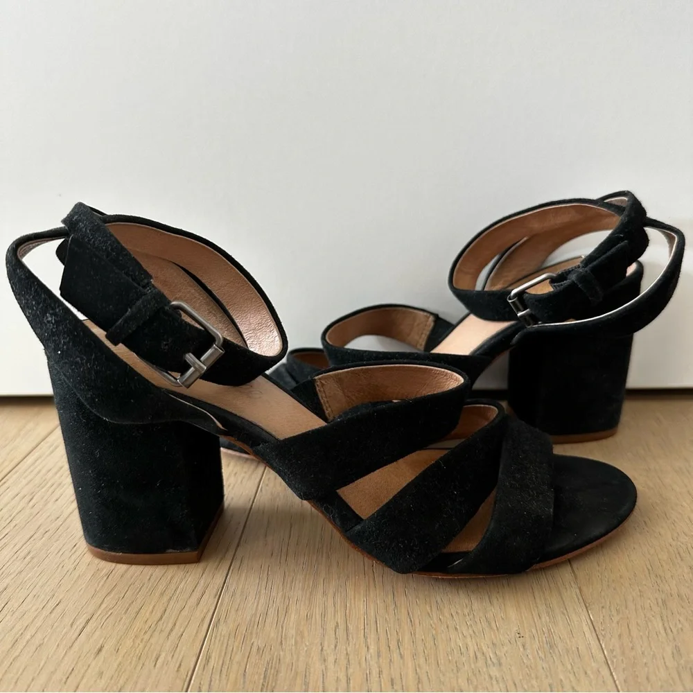 Madewell Black Suede Strappy Block Heel Sandals